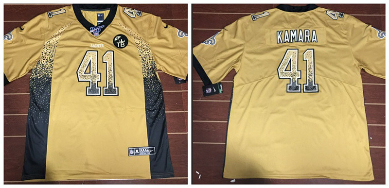 Nike Saints 41 Alvin Kamara Cream Tom Benson and 100th Seasons Patch Drift Fashion Limited Jersey