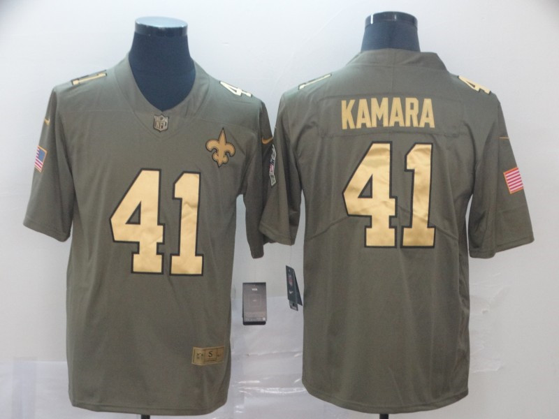 Nike Saints 41 Alvin Kamara Olive Gold Salute To Service Limited Jersey