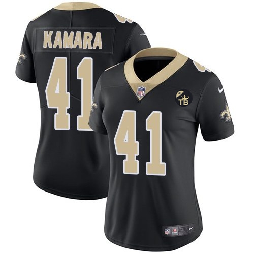  Saints 41 Alvin Kamara White Black Women With Tom Benson Patch Vapor Untouchable Limited Jersey