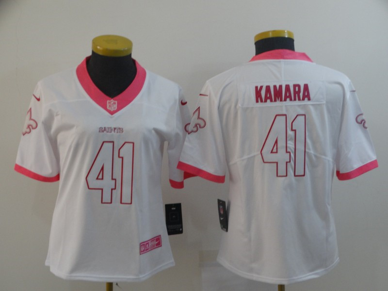  Saints 41 Alvin Kamara White Pink Fashion Women Rush Limited Jersey