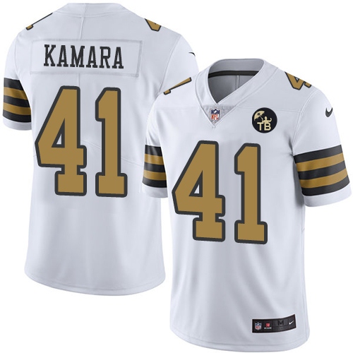  Saints 41 Alvin Kamara White Youth With Tom Benson Patch Color Rush Limited Jersey