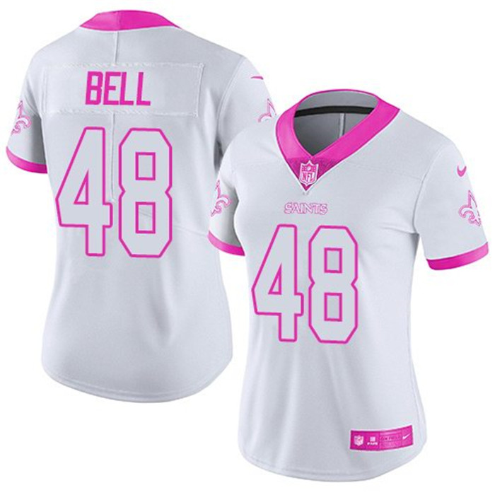  Saints 48 Vonn Bell White Pink Fashion Women Rush Limited Jersey