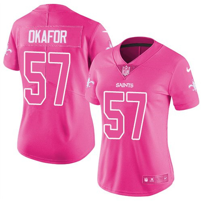  Saints 57 Alex Okafor Pink Fashion Women Rush Limited Jersey