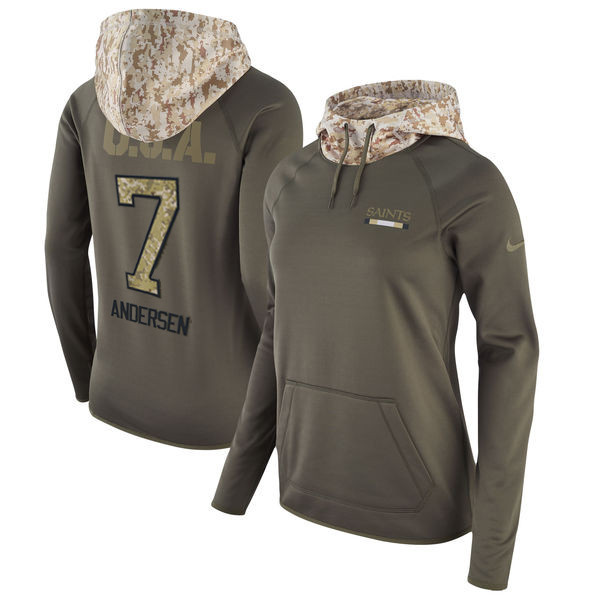  Saints 7 Morten Anderson Olive Women Salute To Service Pullover Hoodie