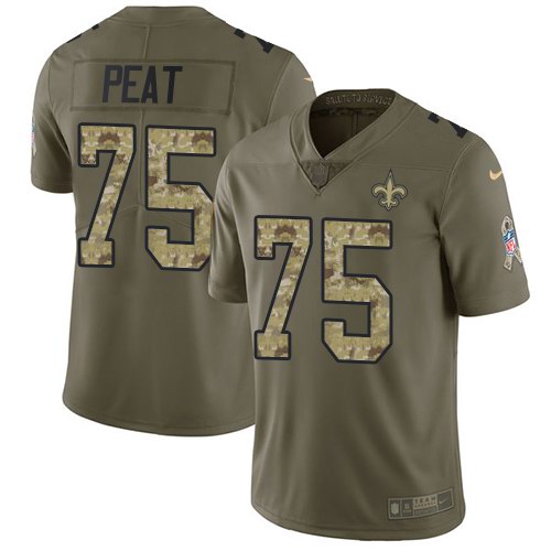  Saints 75 Andrus Peat Olive Camo Salute To Service Limited Jersey