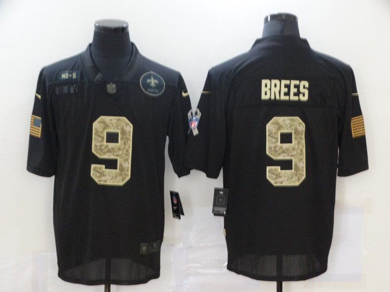 Nike Saints 9 Drew Brees Black Camo 2020 Salute To Service Limited Jersey