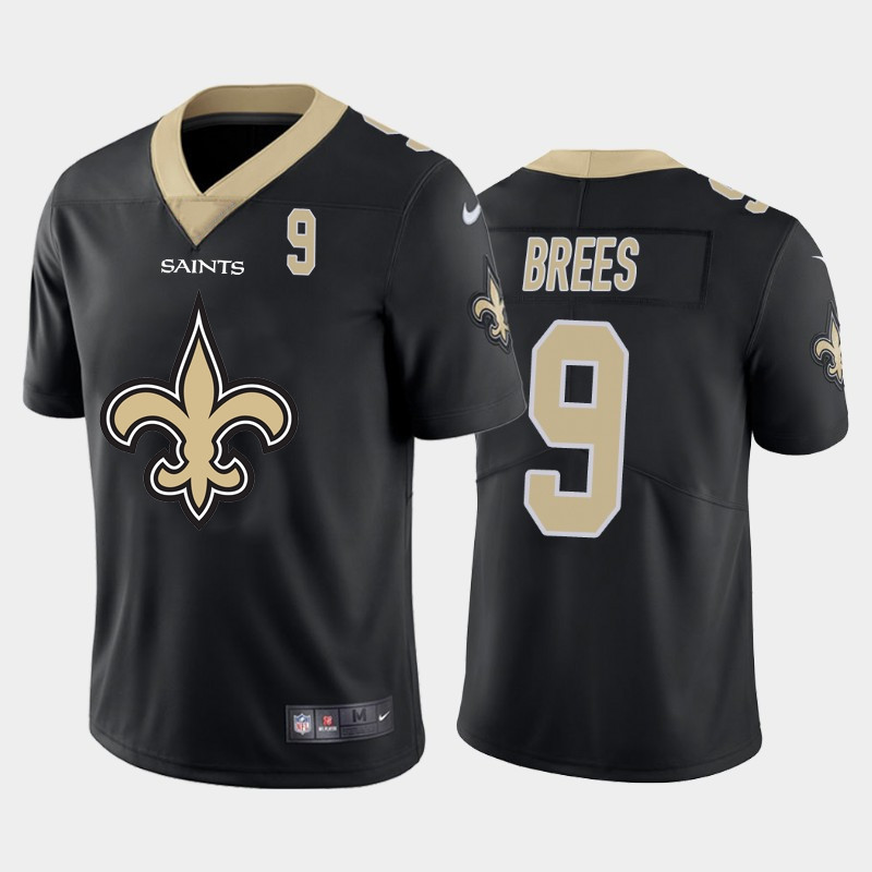 Nike Saints 9 Drew Brees Black Team Big Logo Number Vapor Untouchable Limited Jersey