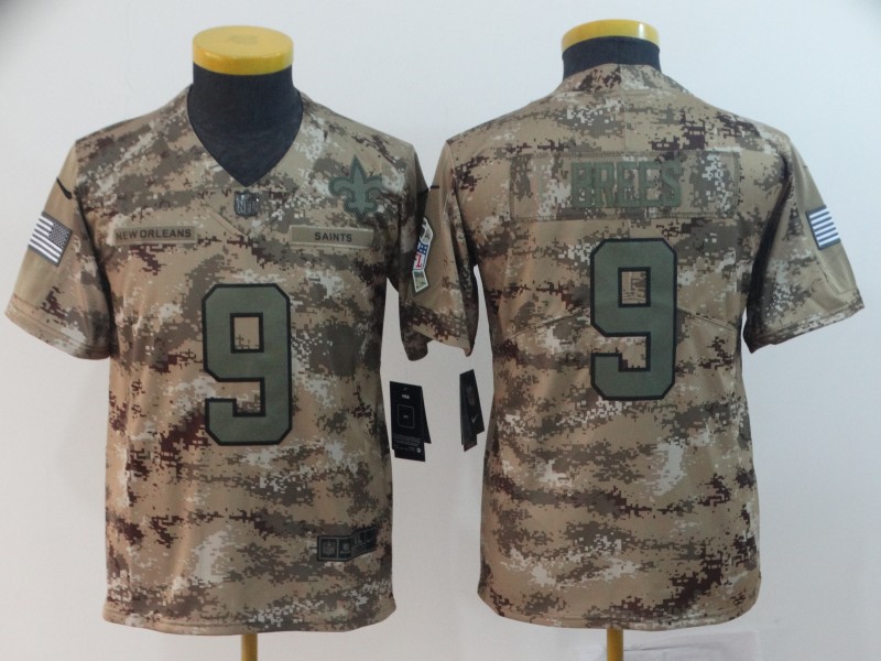  Saints 9 Drew Brees Camo Youth Salute To Service Limited Jersey