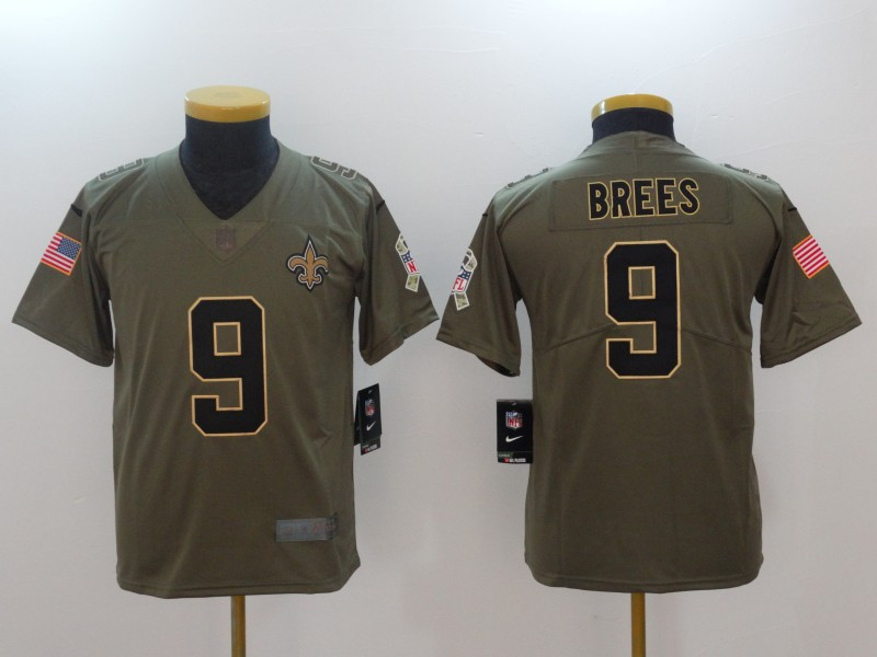  Saints 9 Drew Brees Olive Youth Salute To Service Limited Jersey