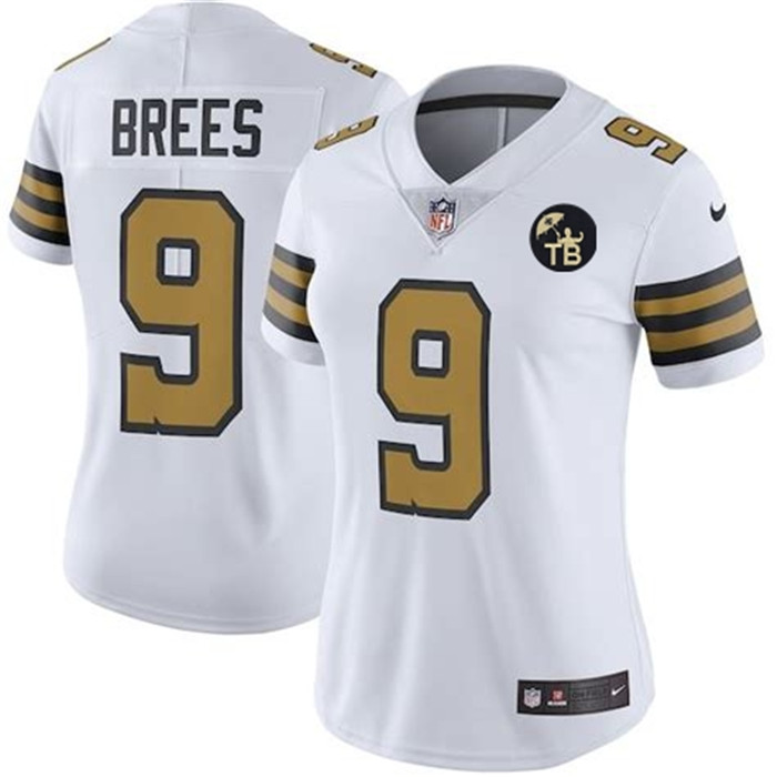  Saints 9 Drew Brees White Women w Tom Benson Patch Color Rush Limited Jersey