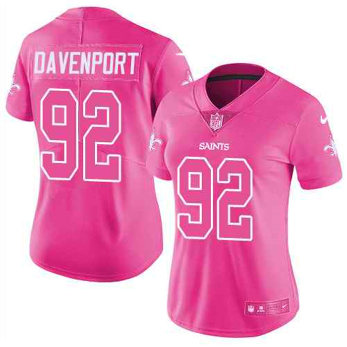  Saints 92 Marcus Davenport Pink Fashion Women Rush Limited Jersey