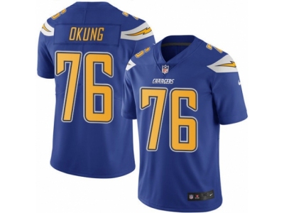  San Diego Chargers 76 Russell Okung Elite Electric Blue Rush NFL Jersey