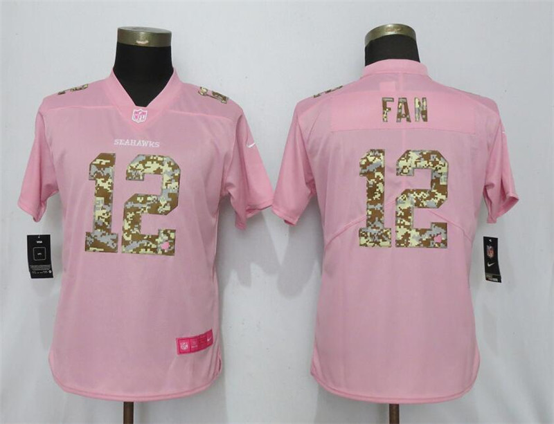 Nike Seahawks 12 Fan Pink Camo Fashion Women Limited Jersey