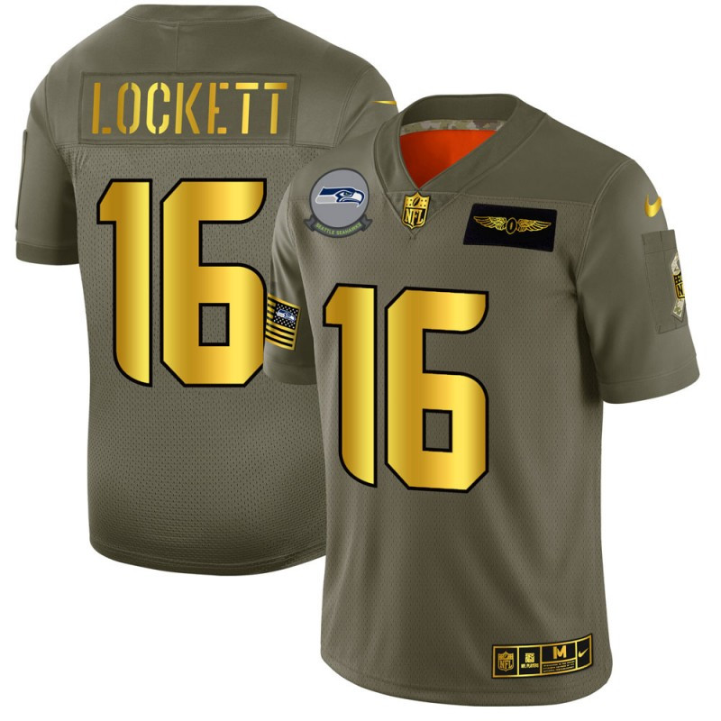 Nike Seahawks 16 Tyler Lockett 2019 Olive Gold Salute To Service Limited Jersey