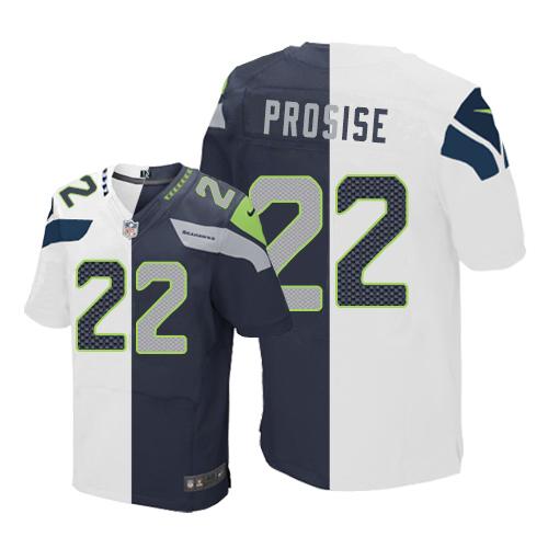  Seahawks 22 C J Prosise White Steel Blue Men Stitched NFL Elite Split Jersey