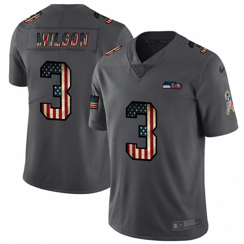 Nike Seahawks 3 Russell Wilson 2019 Salute To Service USA Flag Fashion Limited Jersey