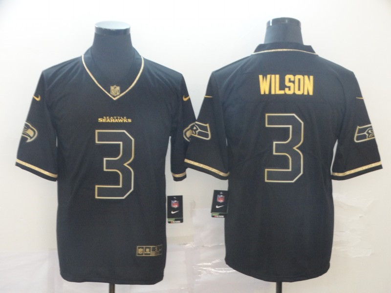 Nike Seahawks 3 Russell Wilson Black Gold Throwback Vapor Untouchable Limited Jersey