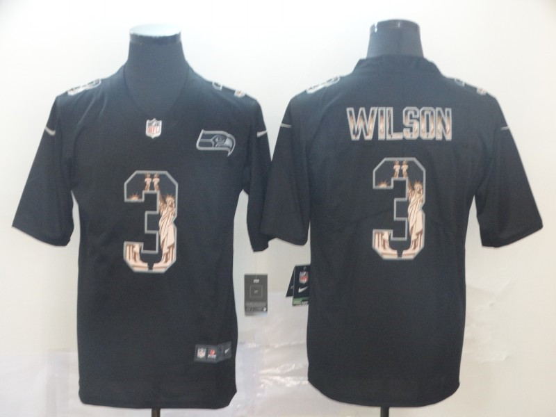 Nike Seahawks 3 Russell Wilson Black Statue of Liberty Limited Jersey