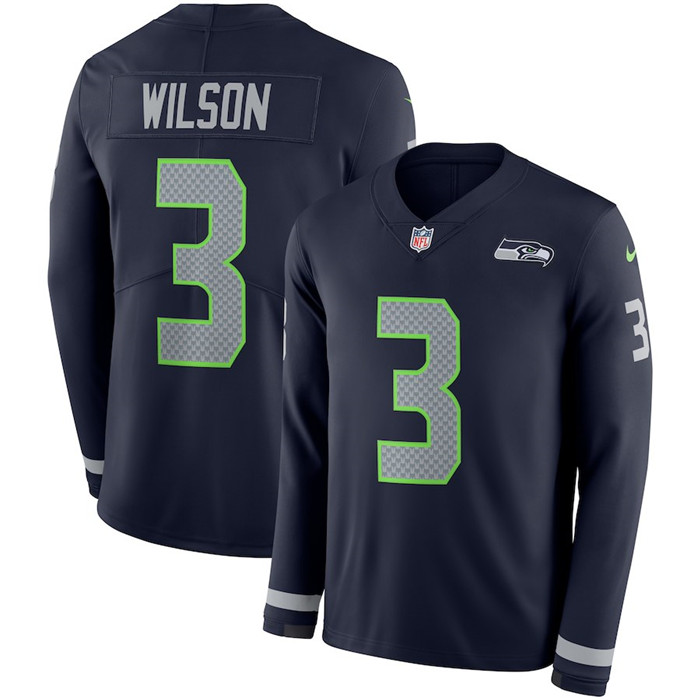  Seahawks 3 Russell Wilson Navy Long Sleeve Limited Jersey