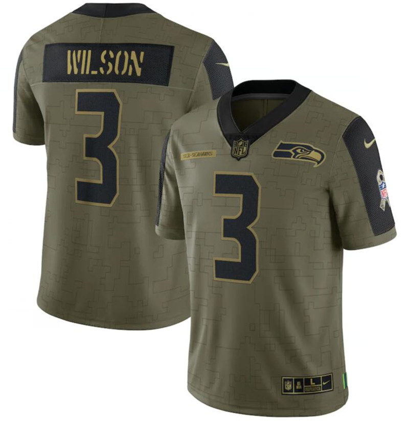 Nike Seahawks 3 Russell Wilson Olive 2021 Salute To Service Limited Jersey