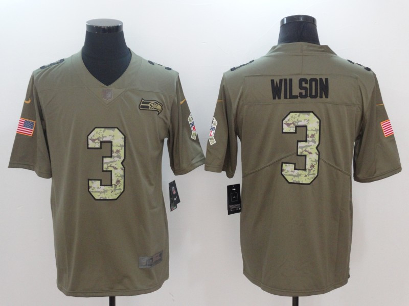 Seahawks 3 Russell Wilson Olive Camo Salute To Service Limited Jersey