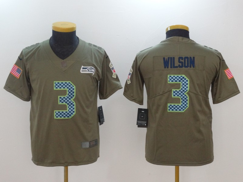  Seahawks 3 Russell Wilson Olive Youth Salute To Service Limited Jersey