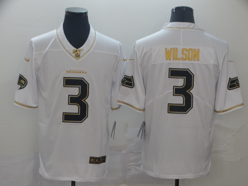 Nike Seahawks 3 Russell Wilson White Gold Vapor Untouchable Limited Jersey