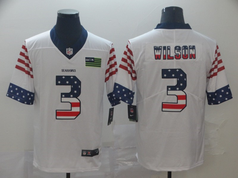Nike Seahawks 3 Russell Wilson White USA Flag Fashion Limited Jersey