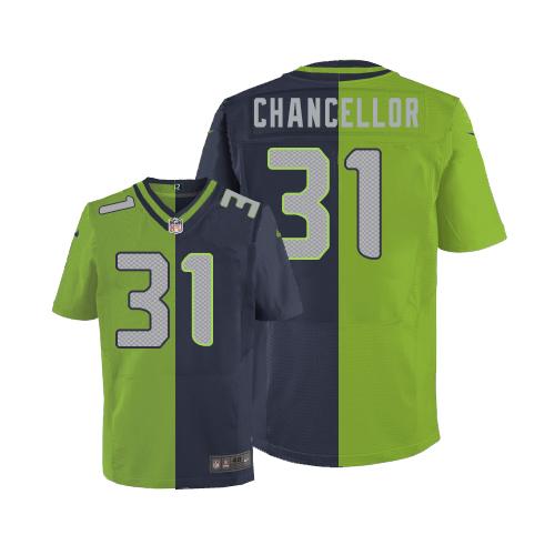  Seahawks 31 Kam Chancellor Steel Blue Green Men Stitched NFL Elite Split Jersey