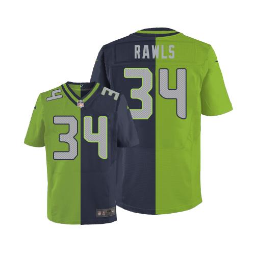  Seahawks 34 Thomas Rawls Steel Blue Green Men Stitched NFL Elite Split Jersey