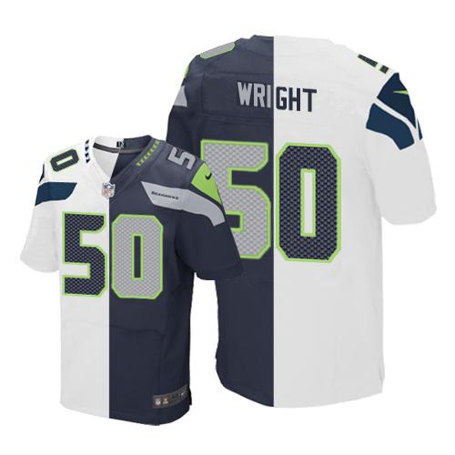  Seahawks 50 K J Wright White Steel Blue Men Stitched NFL Elite Split Jersey