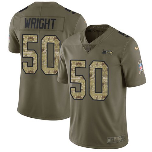  Seahawks 50 K.J. Wright Olive Camo Salute To Service Limited Jersey