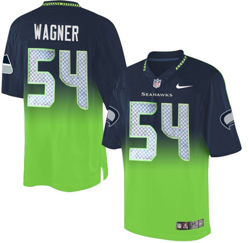  Seahawks 54 Bobby Wagner Steel Blue Green Men Stitched NFL Elite Fadeaway Fashion Jersey