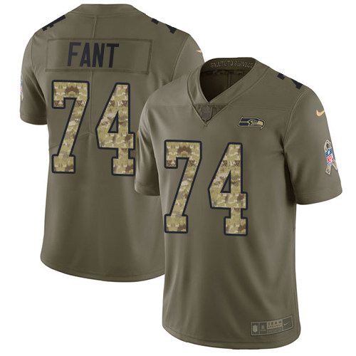  Seahawks 74 George Fant Olive Camo Salute To Service Limited Jersey