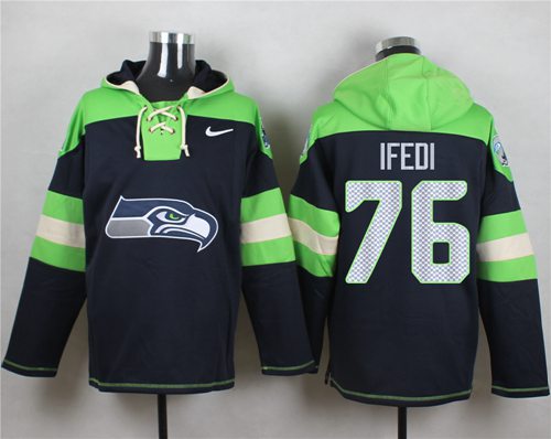  Seahawks 76 Germain Ifedi Navy Blue Player Pullover NFL Hoodie