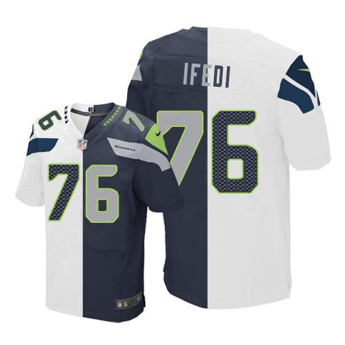  Seahawks 76 Germain Ifedi White Steel Blue Men Stitched NFL Elite Split Jersey