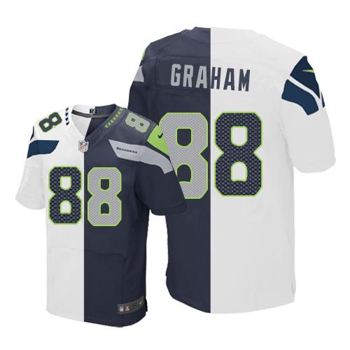  Seahawks 88 Jimmy Graham White Steel Blue Men Stitched NFL Elite Split Jersey