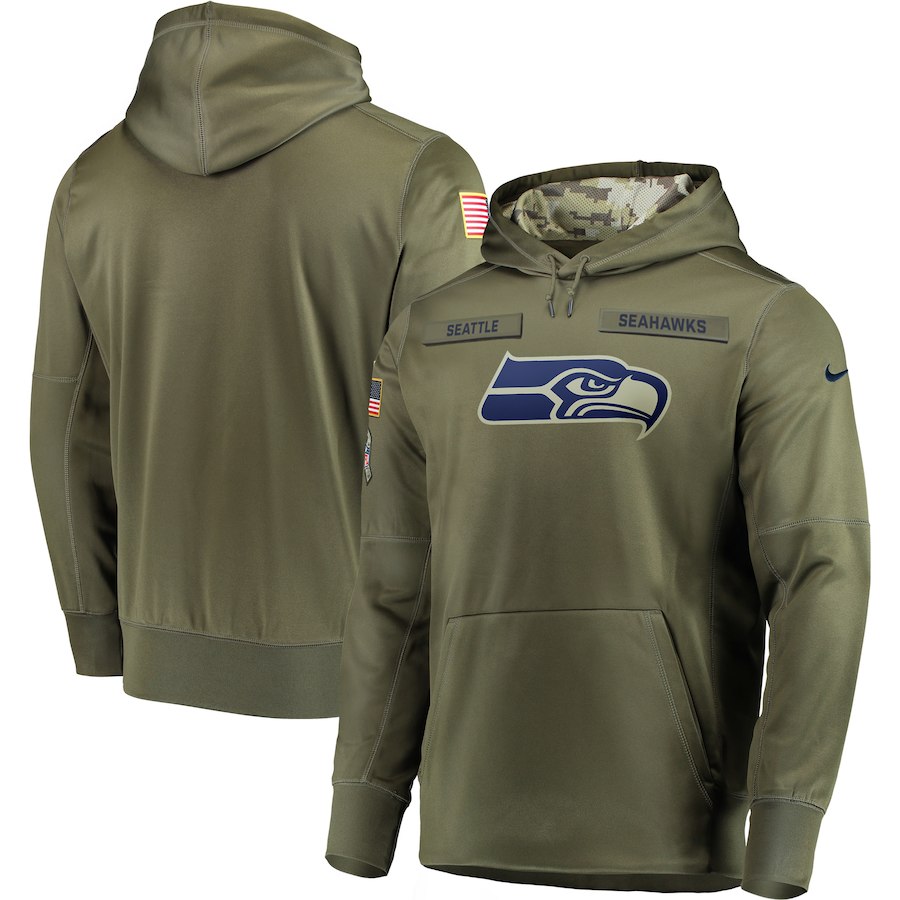  Seahawks Olive Salute To Service Men's Pullove Hoodie