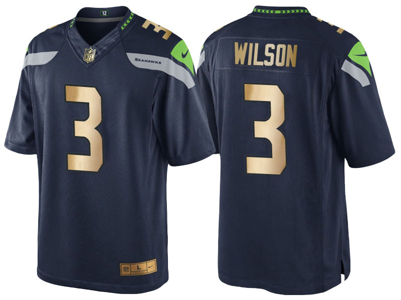 Seattle Seahawks 3 Russell Wilson Steel Blue Team Color Men Stitched NFL Elite Gold Jersey