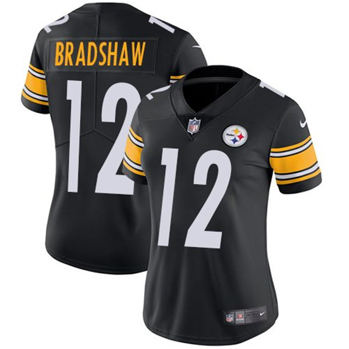  Steelers 12 Terry Bradshaw Black Women Vapor Untouchable Limited Jersey