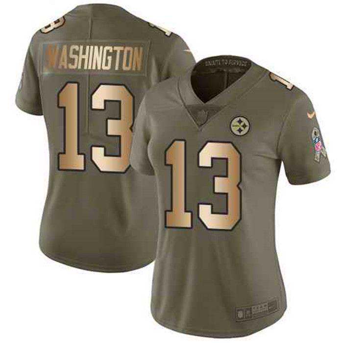  Steelers 13 James Washington Olive Gold Women Salute To Service Limited Jersey