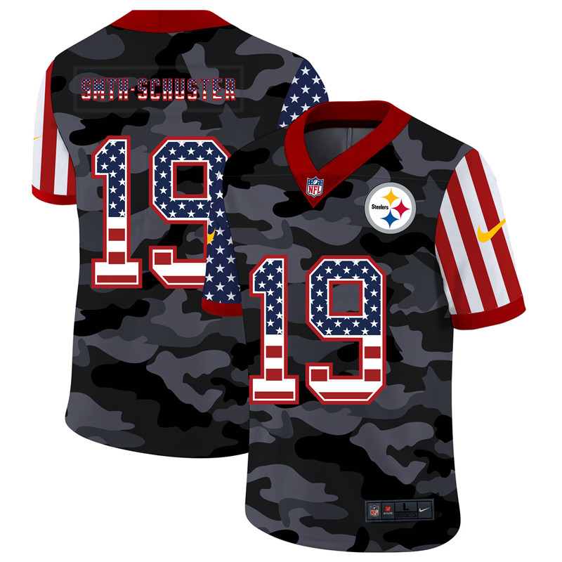 Nike Steelers 19 JuJu Smith Schuster Camo 2020 USA Flag Salute to Service Limited Jersey