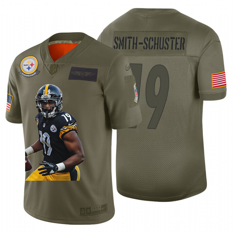 Nike Steelers 19 JuJu Smith Schuster Olive Player Name Logo Limited Jersey