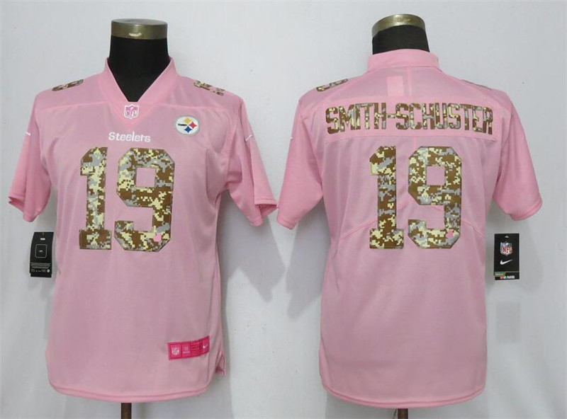 Nike Steelers 19 JuJu Smith Schuster Pink Camo Fashion Women Limited Jersey
