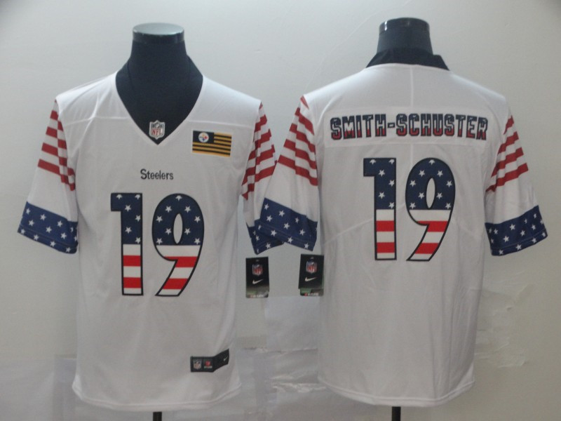 Nike Steelers 19 JuJu Smith Schuster White USA Flag Fashion Limited Jersey