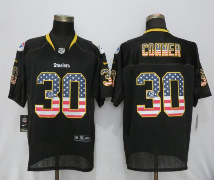  Steelers 30 James Conner USA Flag Fashion Black Elite Jersey