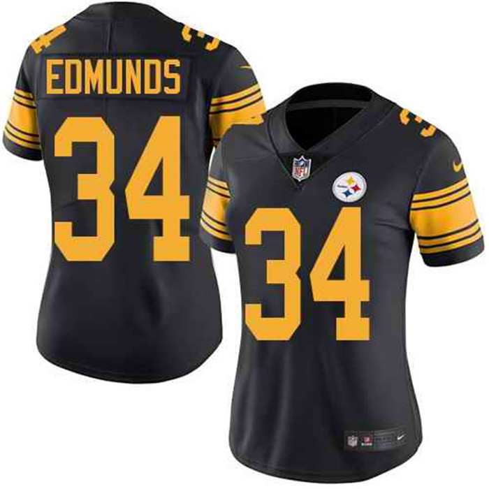  Steelers 34 Terrell Edmunds Black Women Color Rush Limited Jersey