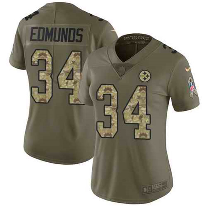  Steelers 34 Terrell Edmunds Olive Camo Women Salute To Service Limited Jersey
