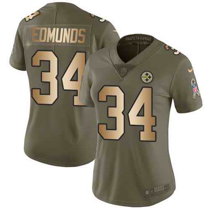  Steelers 34 Terrell Edmunds Olive Gold Women Salute To Service Limited Jersey