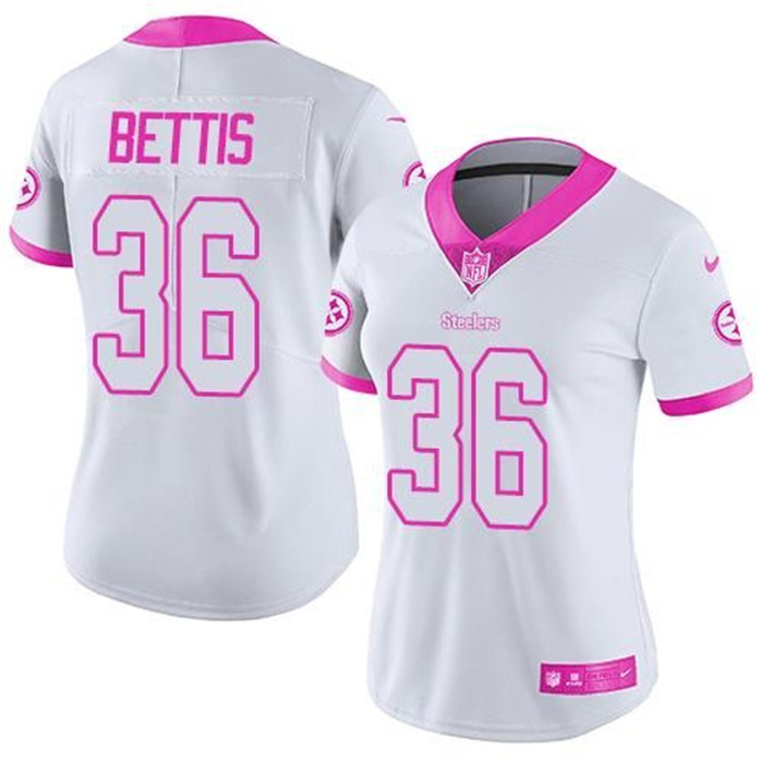  Steelers 36 Jerome Bettis White Pink Women Rush Limited Jersey